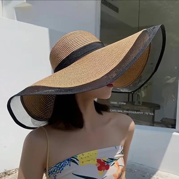 Lace Wide Summer Straw Brim Maxi Hat 👒 - Picture 1 of 12